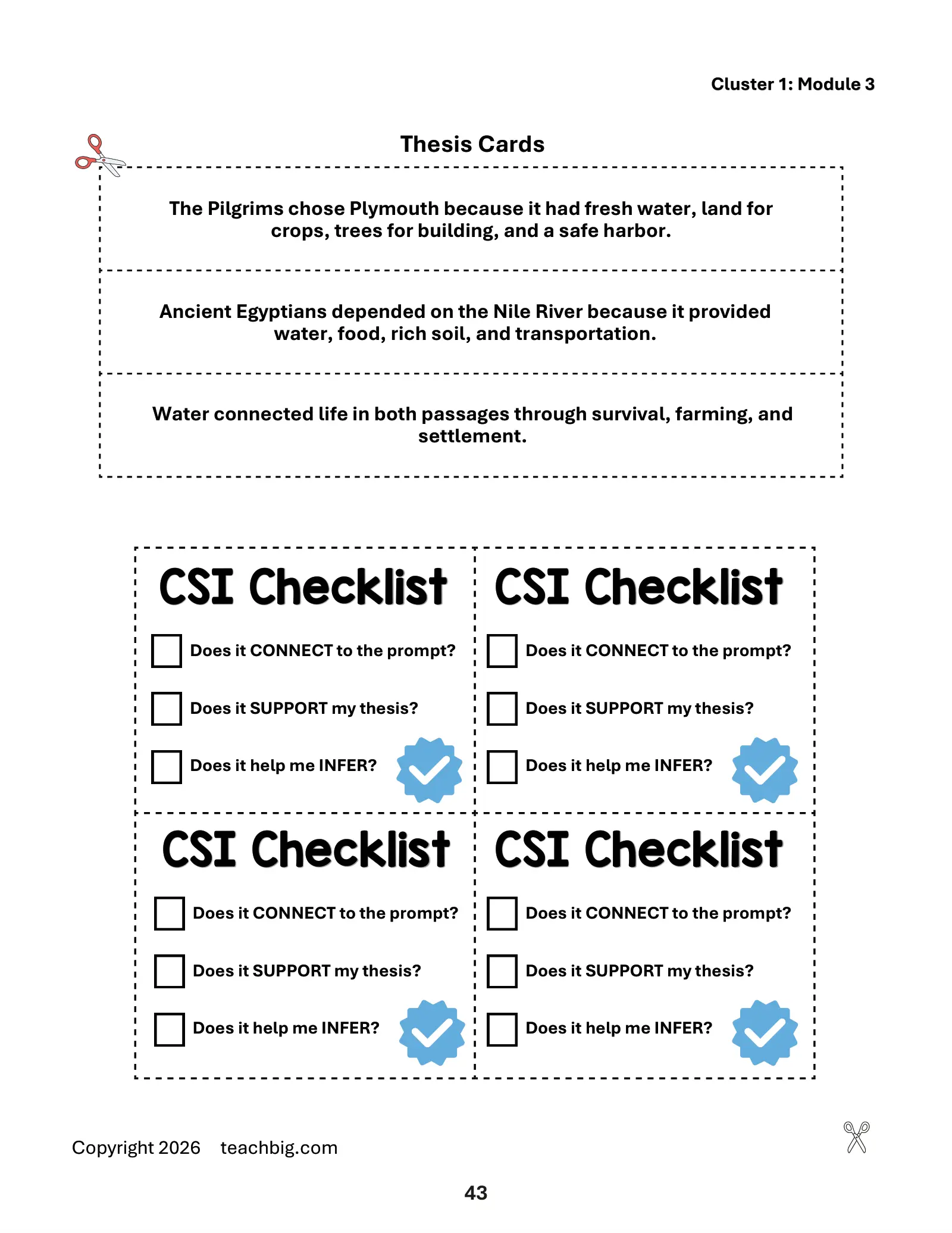 Page 45, thesis cards and checklist